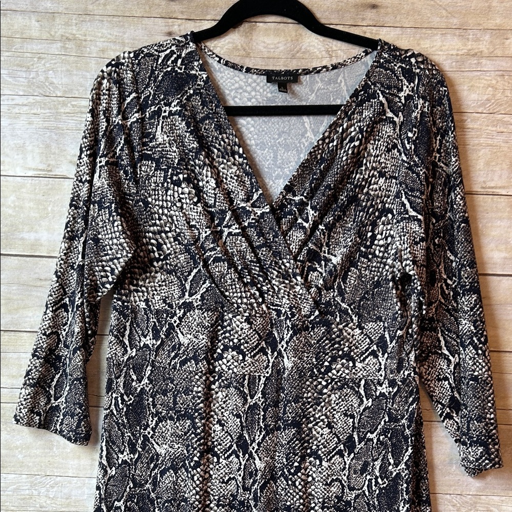 Talbots Black and White Snake-Print V-Neck Dress